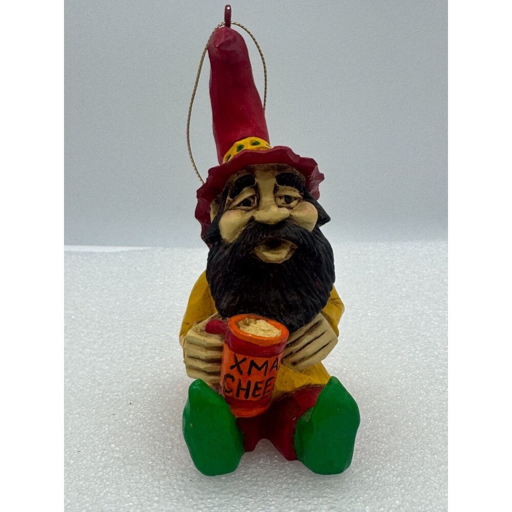 Vintage Steve Tunturi Whittlers Workshop Gnome Christmas Ornament Hand Carved